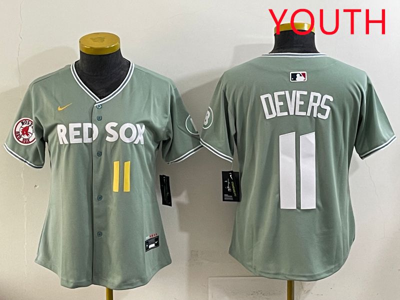 Youth 2025 Boston Red Sox #11 Devers Light Green Joint Name Nike MLB Jersey style 4